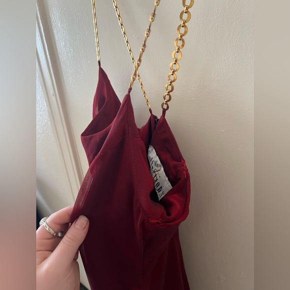Vintage “JS Collections” Burgundy Red Chiffon Dress w/ Gold Chain Straps Size 8 - Picture 9 of 9